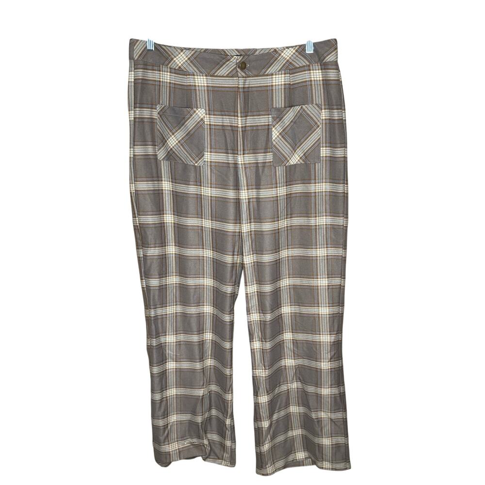Smak Parlour Unique Vintage Brown 1960’s Plaid Wide Leg Trousers Pants 1X NWOT